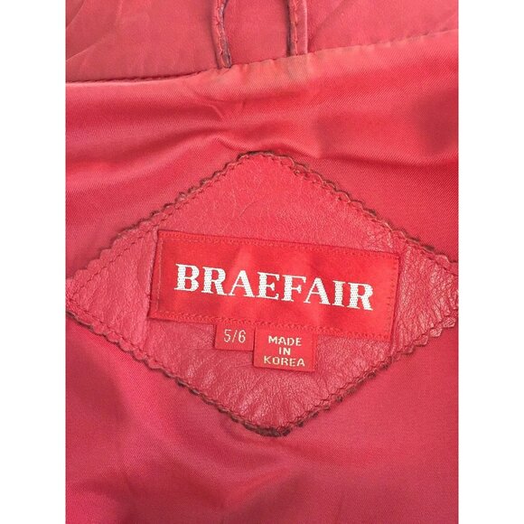 Braefair Womens Red Leather Motorcycle Jacket  size 5/6 Vintage - Picture 2 of 12
